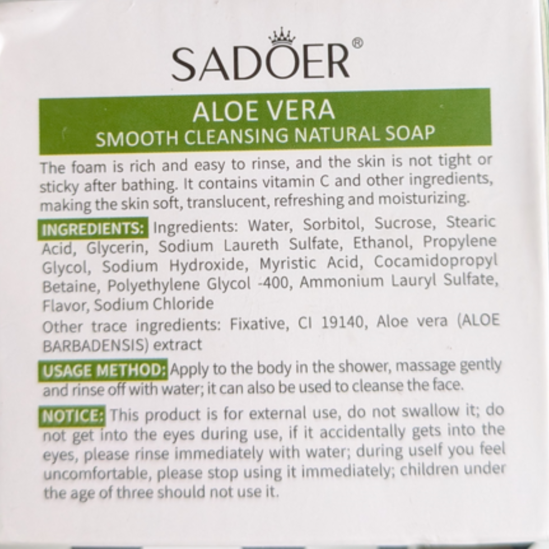 Sadoer Aloe Vera Smooth Cleansing Natural Soap Essential Oil Bar Soap